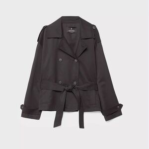 Michael Kors 100% LINEN Lightweight Black Double-Breasted Pea Coat with Belt